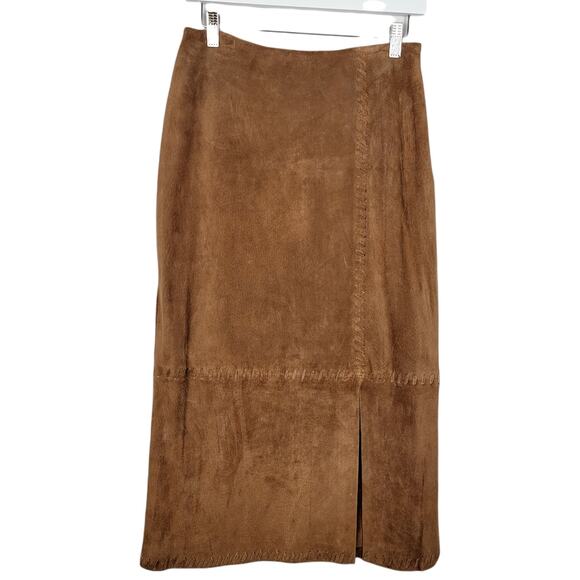 CAMBRIDGE DRY GOODS CO. Suede Honey Tan Long Leather Skirt Size 2 - Picture 3 of 5
